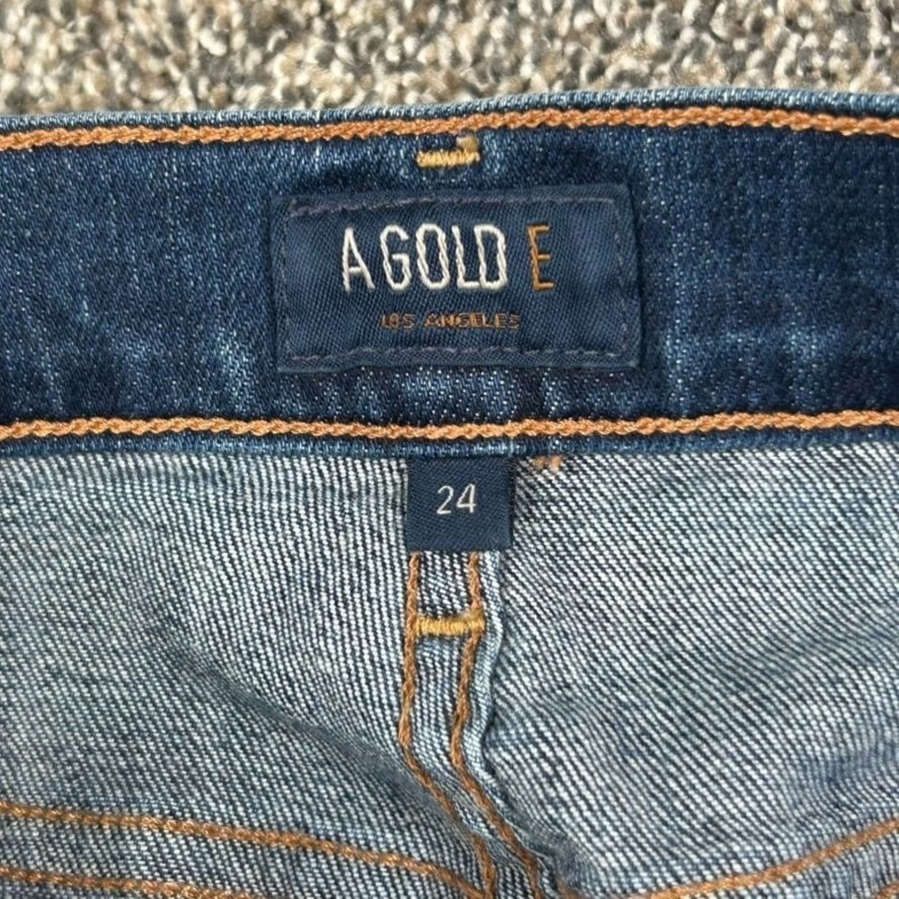 Agolde Isabel Dark Denim Distressed Raw Hem Jeans Womens 24 Straight Leg Fit - Picture 5 of 13